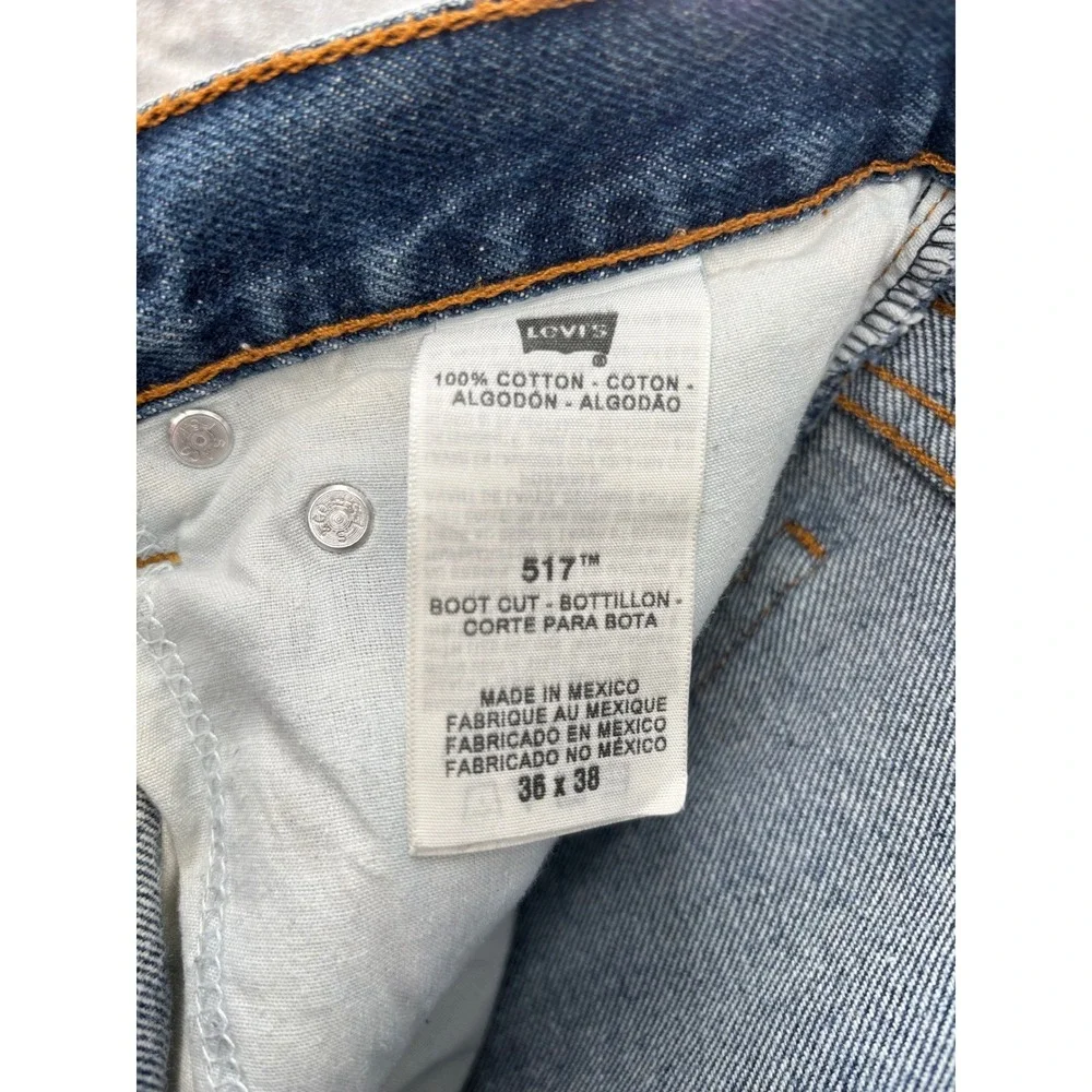 Levis 517 Mens Bootcut Jeans Distressed Clean Indigo Blue Denim(Measures 36x24)